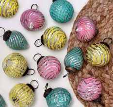 Multi-Coloured Distressed Round Glass Christmas Hanging